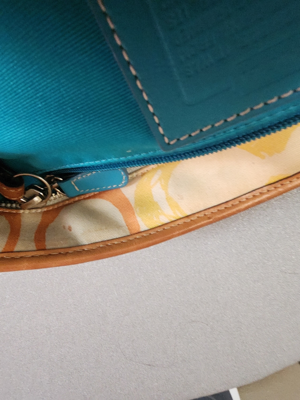 Coach Multicolor Canvas Tote with Turquoise Trim - Picture 5 of 11